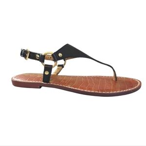Sam Edelman Greta Sandals Black Leather Thong Sling Back Sandals 6